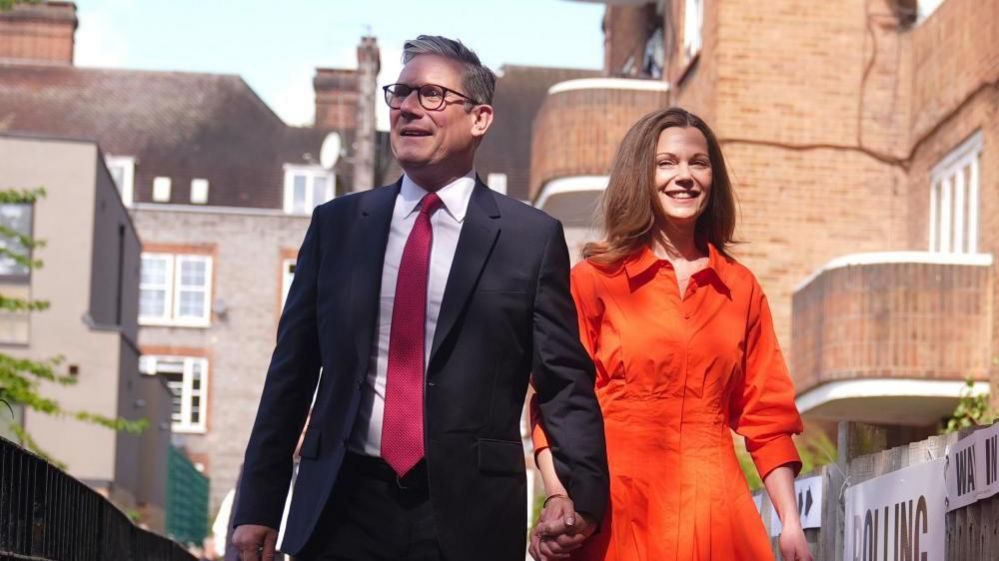 File photo dated 04/07/24 of Labour leader Sir Keir Starmer and his wife Victoria arriving to cast their votes in the 2024 General Election at Willingham Close TRA Hall in London. Sir Keir Starmer is on course to enter Downing Street after voters handed Labour a victory in the General Election, ending the party's 14-year hiatus from power