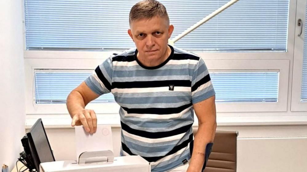 Slovak Prime Minister Robert Fico cast his vote on Saturday in hospital