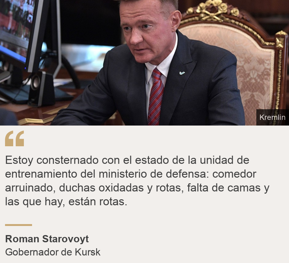 "Estoy consternado con  el estado de la unidad de entrenamiento del ministerio de defensa: comedor arruinado, duchas oxidadas y rotas, falta de camas y las que hay, están rotas.", Source: Roman Starovoyt, Source description: Gobernador de Kursk, Image: Roman Starovoyt