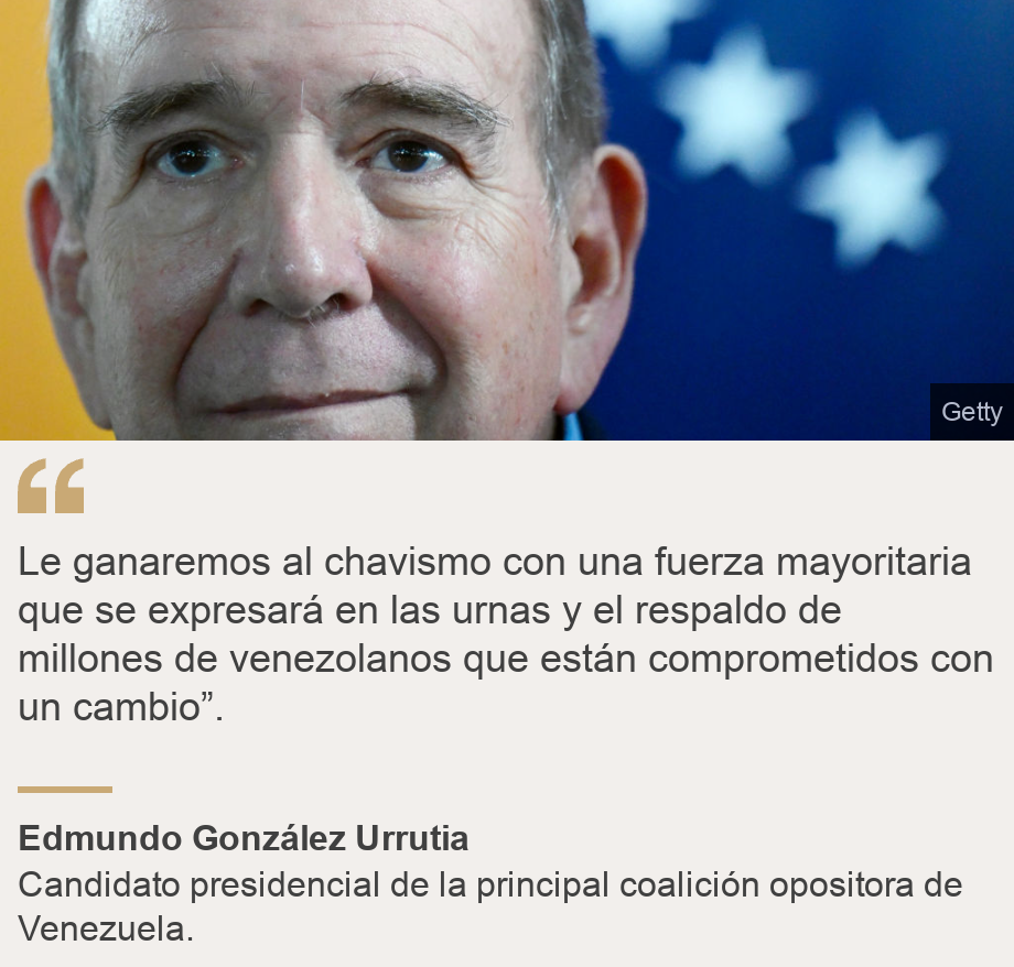 "Le ganaremos al chavismo con una fuerza mayoritaria que se expresará en las urnas y el respaldo de millones de venezolanos que están comprometidos con un cambio”.", Source: Edmundo González Urrutia, Source description: Candidato presidencial de la principal coalición opositora de Venezuela., Image: Edmundo González Urrutia