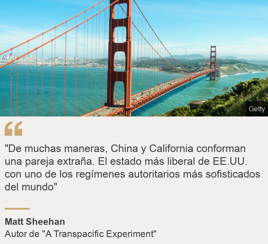 ""De muchas maneras, China y California conforman una pareja extraña. El estado más liberal de EE.UU. con uno de los regímenes autoritarios más sofisticados del mundo"", Source: Matt Sheehan , Source description: Autor de "A Transpacific Experiment", Image: El punte de San Francisco