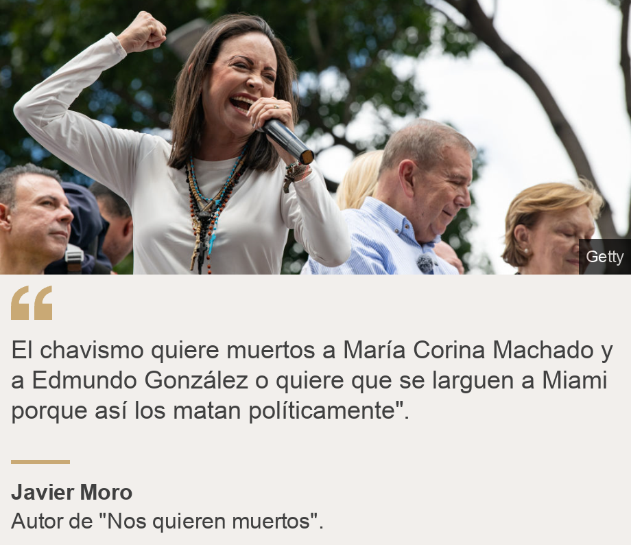 "El chavismo quiere muertos a María Corina Machado y a Edmundo González o quiere que se larguen a Miami porque así los matan políticamente".", Source: Javier Moro, Source description: Autor de "Nos quieren muertos"., Image: Edmundo y Maria Corina