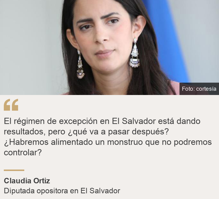 "El régimen de excepción en El Salvador está dando resultados, pero ¿qué va a pasar después? ¿Habremos alimentado un monstruo que no podremos controlar?", Source: Claudia Ortiz, Source description: Diputada opositora en El Salvador, Image: 