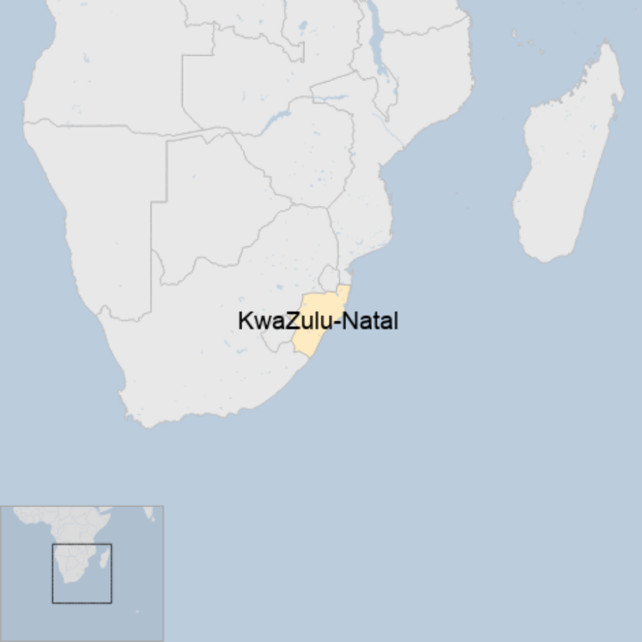Map: La región de KwaZulu-Natal, Sudáfrica
