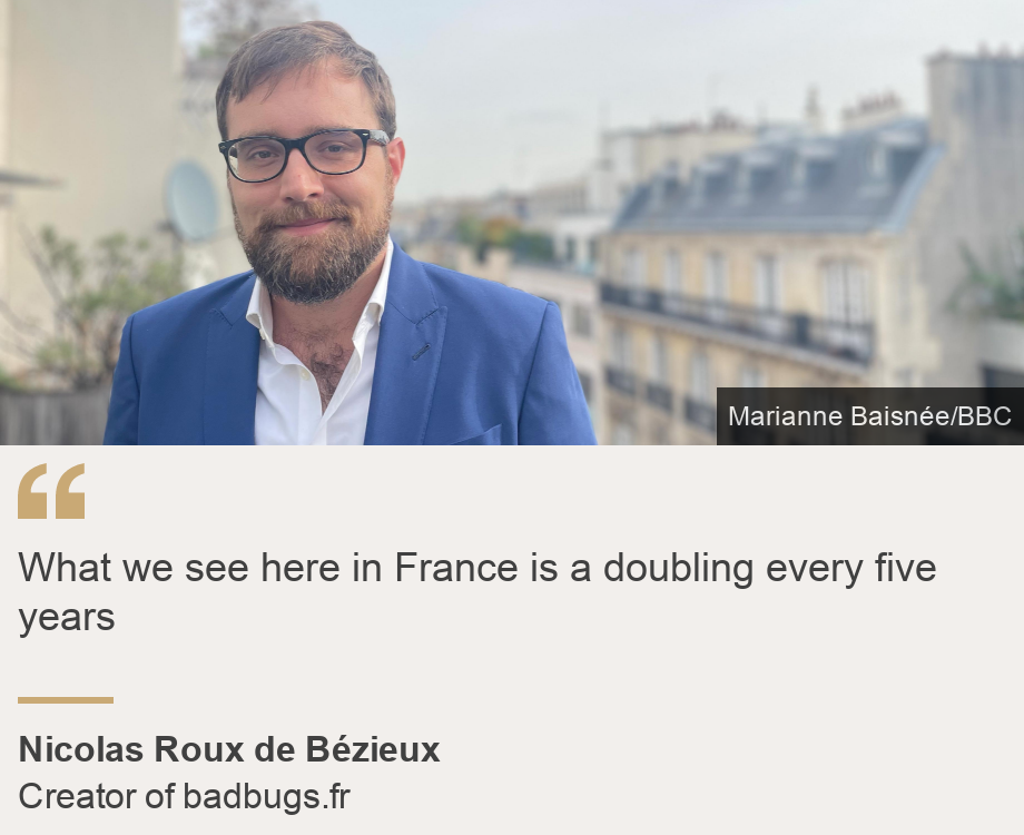 "What we see here in France is a doubling every five years", Source: Nicolas Roux de Bézieux, Source description: Creator of badbugs.fr, Image: Nicolas Roux de Bézieux