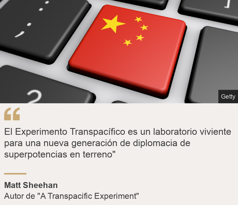 "El Experimento Transpacífico es un laboratorio viviente para una nueva generación de diplomacia de superpotencias en terreno"", Source: Matt Sheehan , Source description: Autor de "A Transpacific Experiment", Image: Una tecla con la bandera china. 