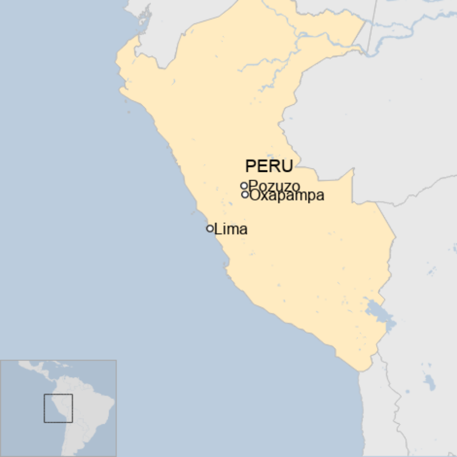 Map: Ubicación en el mapa de Perú de Lima, Oxapampa y Pozuzo. 