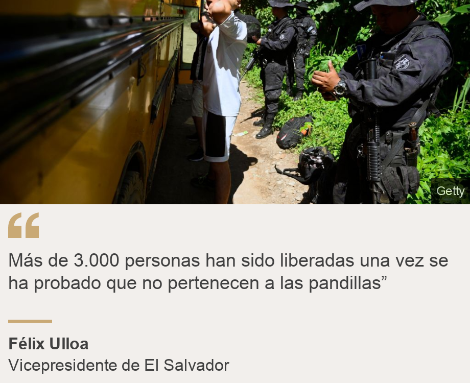 "Más de 3.000 personas han sido liberadas una vez se ha probado que no pertenecen a las pandillas”", Source: Félix Ulloa, Source description: Vicepresidente de El Salvador, Image: 