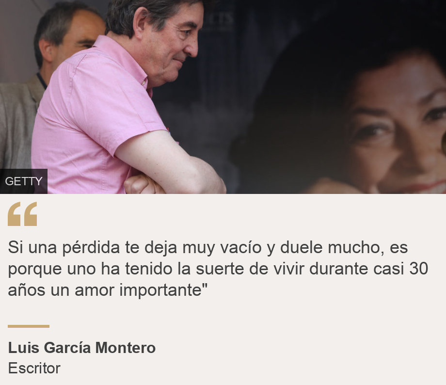 "Si una pérdida te deja muy vacío y duele mucho, es porque uno ha tenido la suerte de vivir durante casi 30 años un amor importante"", Source: Luis García Montero, Source description: Escritor, Image: Luis García Montero de perfil y de fondo una imagen de la que fue su mujer, Almudena Grandes.