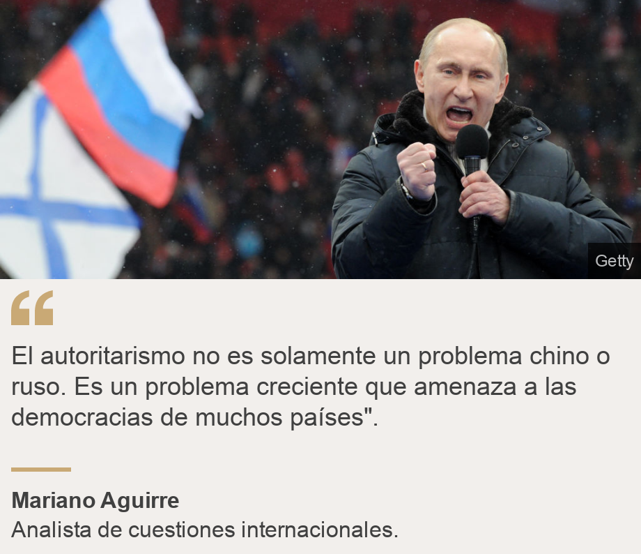 "El autoritarismo no es solamente un problema chino o ruso. Es un problema creciente que amenaza a las democracias de muchos países". ", Source: Mariano Aguirre, Source description: Analista de cuestiones internacionales., Image: Putin.