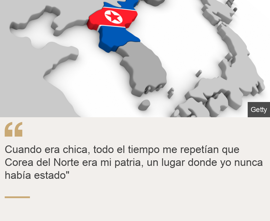 "Cuando era chica, todo el tiempo me repetían que Corea del Norte era mi patria, un lugar donde yo nunca había estado"  ", Source: , Source description: , Image: 