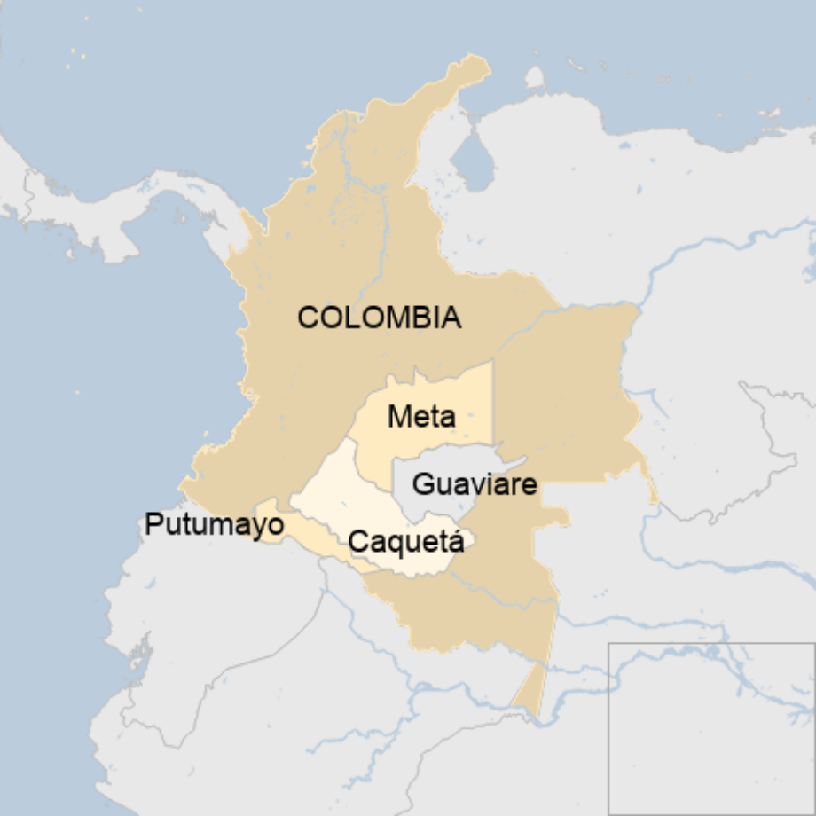 Map: Mapa de las zonas en las que se suspendió el Cese al fuego 