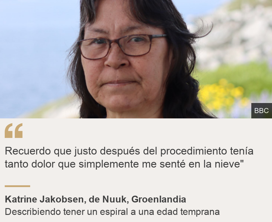 "Recuerdo que justo después del procedimiento tenía tanto dolor que simplemente me senté en la nieve"", Source: Katrine Jakobsen, de Nuuk, Groenlandia, Source description: Describiendo tener un espiral a una edad temprana, Image: Katrine Jakobsen