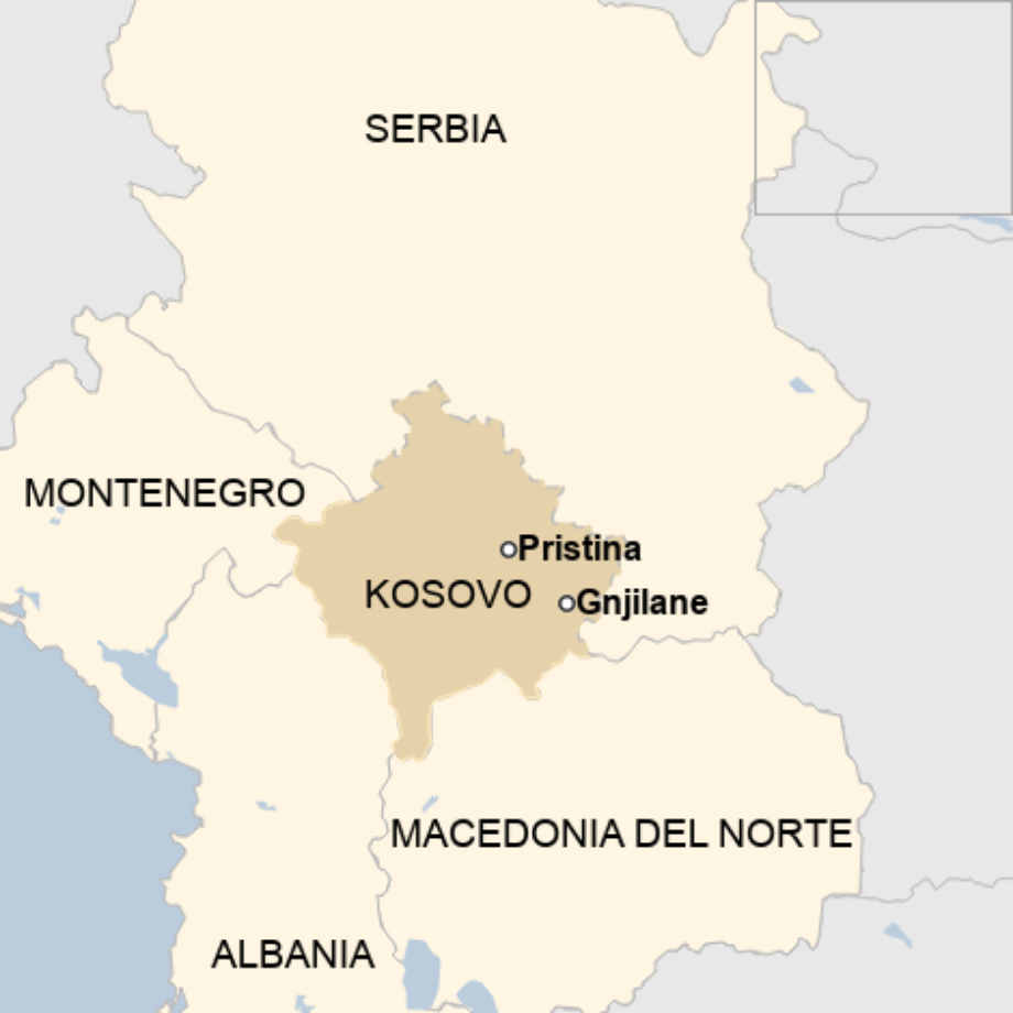 Map: Mapa de la localidad de Gnjilane en Kosovo.