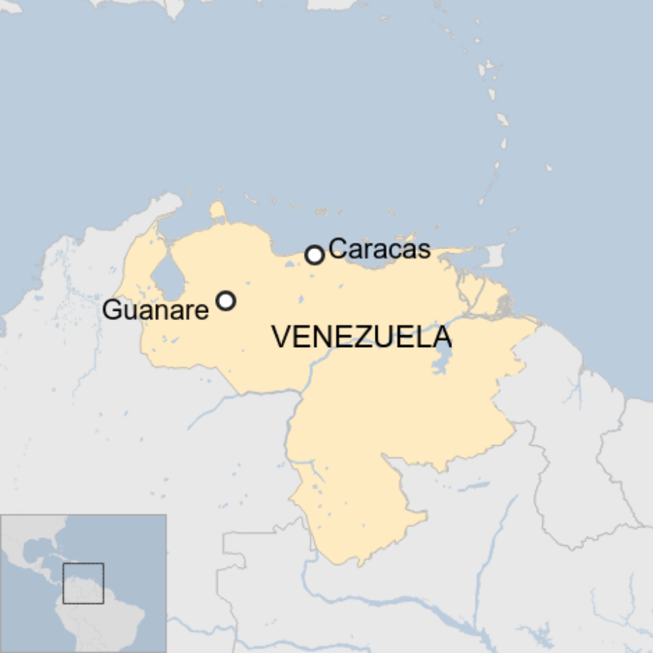 Map: Map showing location of the city of Guanare in Venezuela