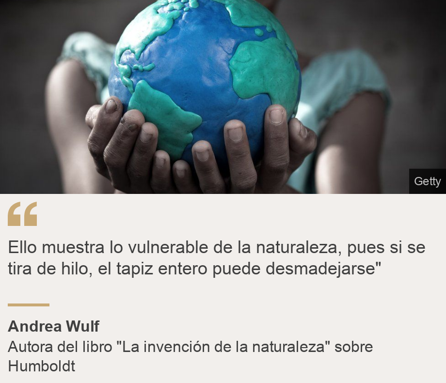 "Ello muestra lo vulnerable de la naturaleza, pues si se tira de hilo, el tapiz entero puede desmadejarse"", Source: Andrea Wulf, Source description: Autora del libro "La invención de la naturaleza" sobre Humboldt, Image: 