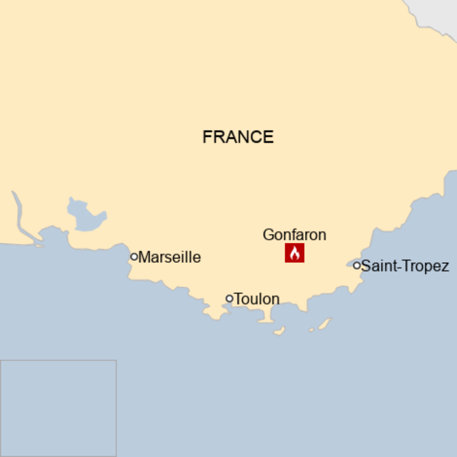 Map: A map showing where the wildfire broke out in southern France.