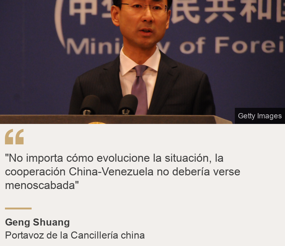 ""No importa cómo evolucione la situación, la cooperación China-Venezuela no debería verse menoscabada"", Source: Geng Shuang, Source description: Portavoz de la Cancillería china, Image: 