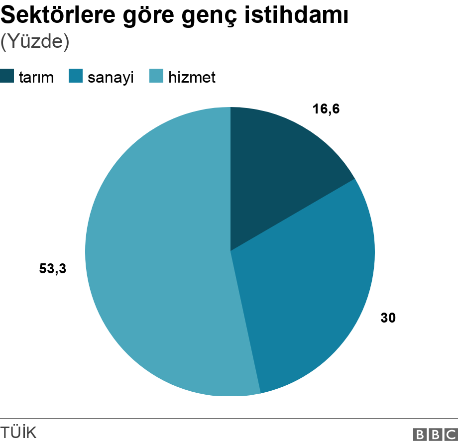 Sektörlere göre genç istihdamı. (Yüzde).  .