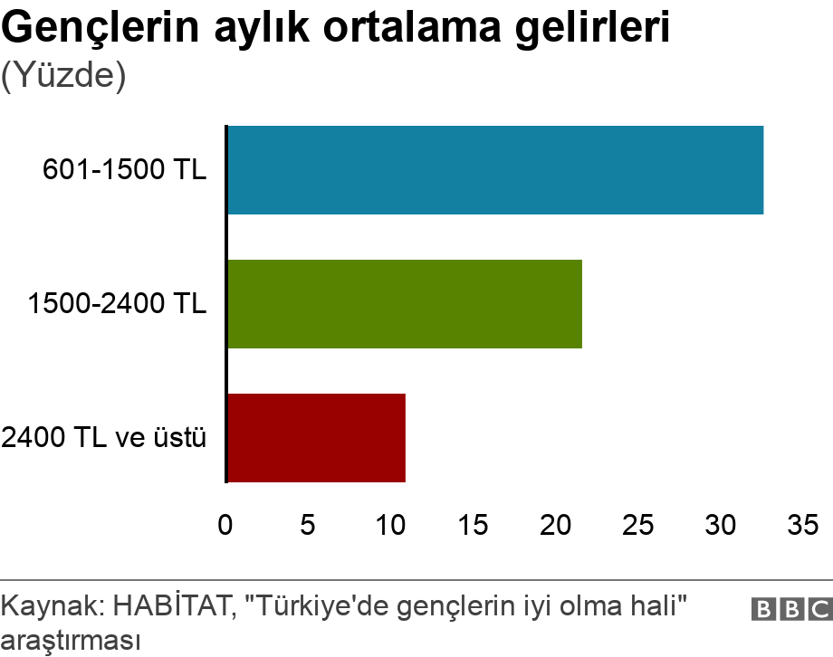 Gençlerin aylık ortalama gelirleri. (Yüzde). .