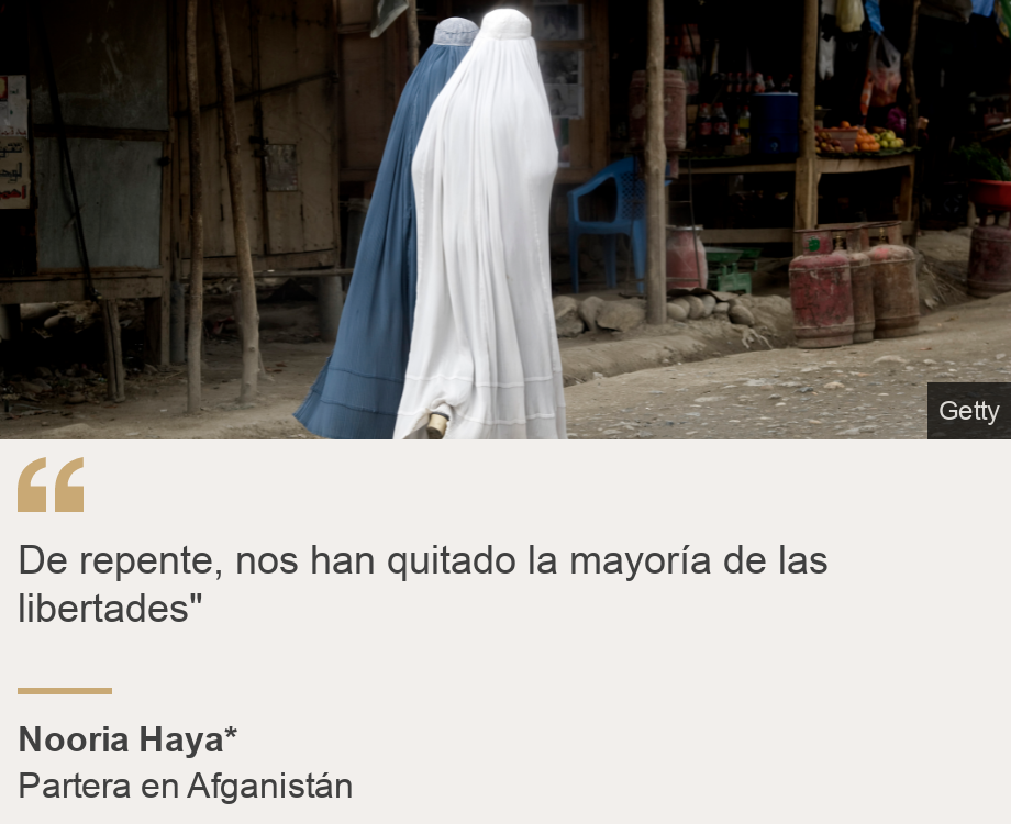 "De repente, nos han quitado la mayoría de las libertades"", Source: Nooria Haya* , Source description: Partera en Afganistán, Image: Mujeres con burka