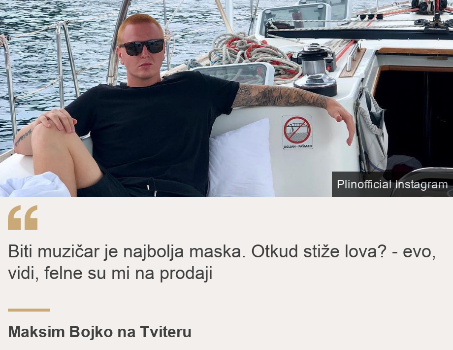 "Biti muzičar je najbolja maska. Otkud stiže lova? - evo, vidi, felne su mi na prodaji", Source: Maksim Bojko na Tviteru, Source description: , Image: 