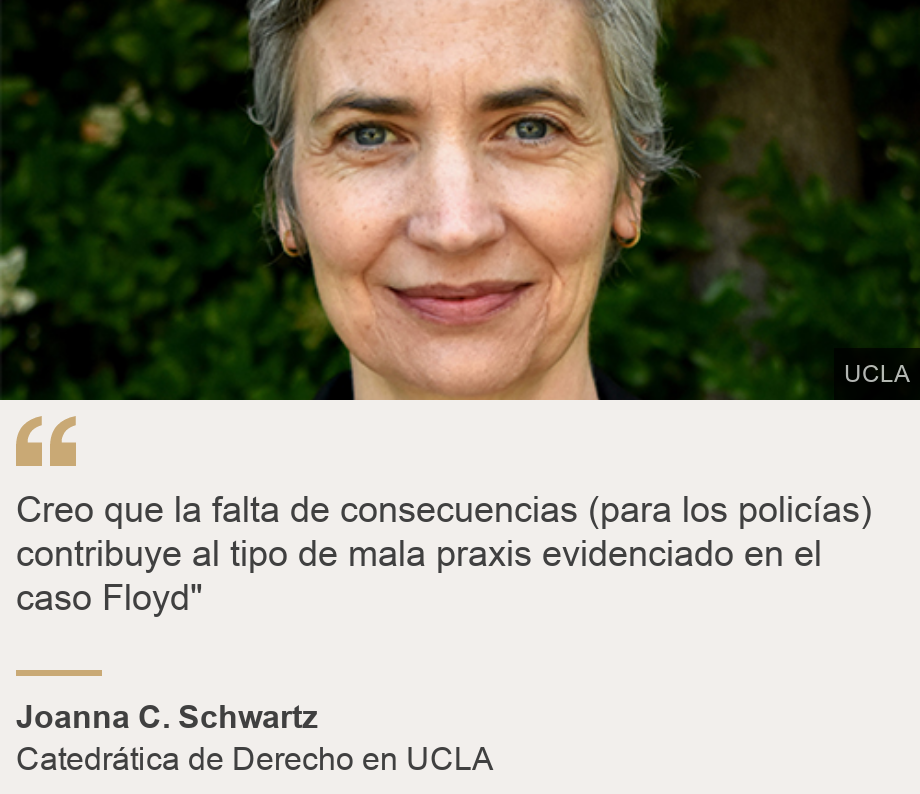 "Creo que la falta de consecuencias (para los policías) contribuye al tipo de mala praxis evidenciado en el caso Floyd"", Source: Joanna C. Schwartz, Source description: Catedrática de Derecho en UCLA, Image: Joanna C. Schwartz