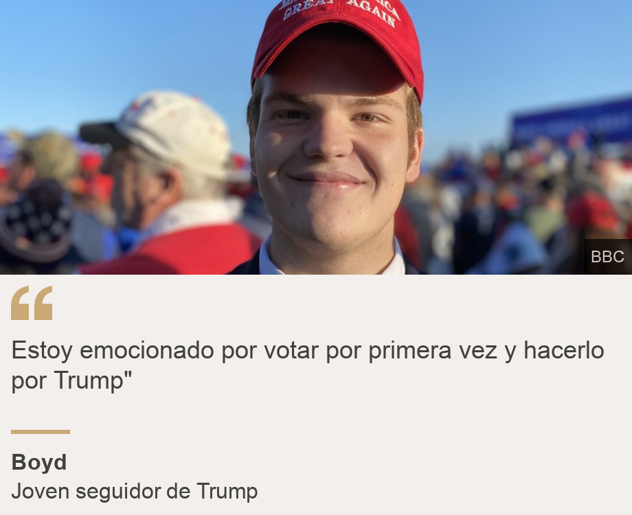 "Estoy emocionado por votar por primera vez y hacerlo por Trump"", Source: Boyd, Source description: Joven seguidor de Trump, Image: Joven de 17 años en rally de Trump