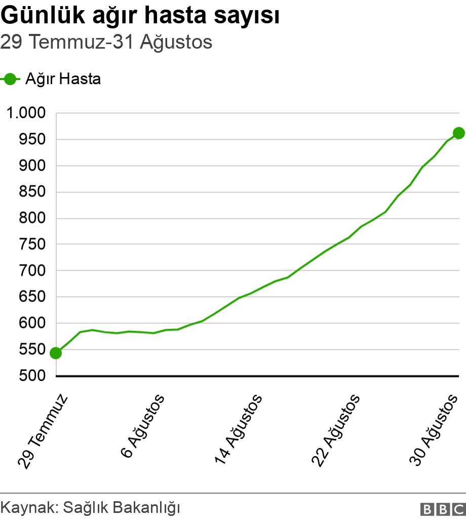 Günlük ağır hasta sayısı. 29 Temmuz-31 Ağustos.  .