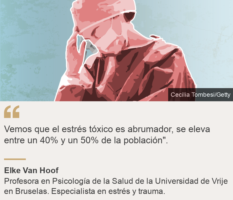 "Vemos que el estrés tóxico es abrumador, se eleva entre un 40% y un 50% de la población".", Source: Elke Van Hoof, Source description: Profesora en Psicología de la Salud de la Universidad de Vrije en Bruselas. Especialista en estrés y trauma., Image: 