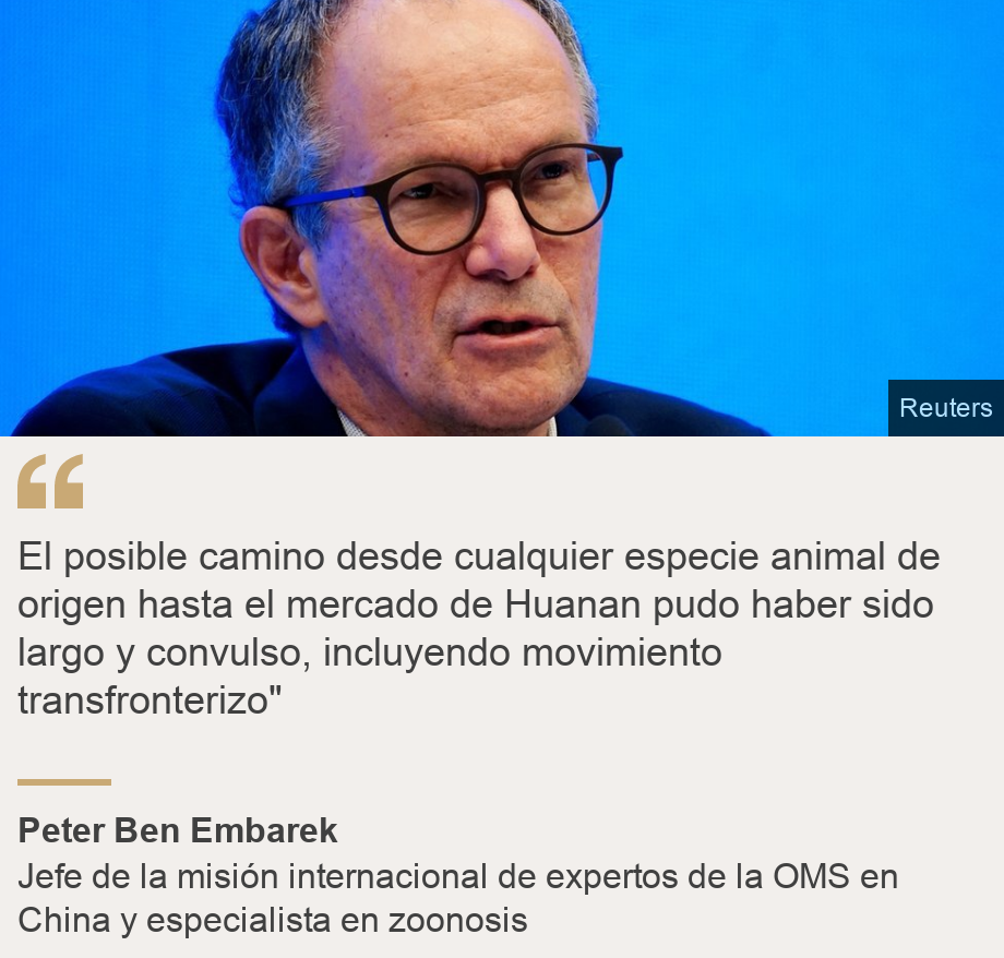 "El posible camino desde cualquier especie animal de origen hasta el mercado de Huanan pudo haber sido largo y convulso, incluyendo movimiento transfronterizo"", Source: Peter Ben Embarek, Source description: Jefe de la misión internacional de expertos de la OMS en China y especialista en zoonosis, Image: Peter Embarek