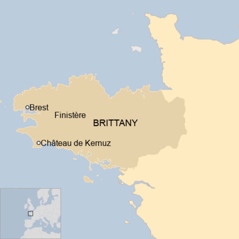 Map: Brittany, shown in north-western France, with Brest, Finistere in the west.