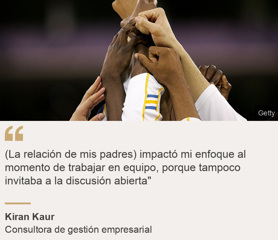 "(La relación de mis padres) impactó mi enfoque al momento de trabajar en equipo, porque tampoco invitaba a la discusión abierta"", Source: Kiran Kaur, Source description: Consultora de gestión empresarial, Image: Puños de deportistas