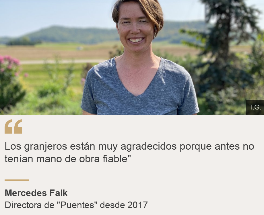 "Los granjeros están muy agradecidos porque antes no tenían mano de obra fiable"", Source: Mercedes Falk, Source description: Directora de "Puentes" desde 2017, Image: Mercedes Falk