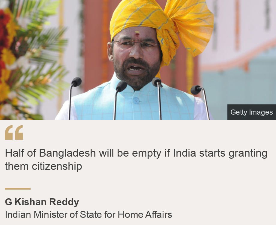 "Half of Bangladesh will be empty if India starts granting them citizenship", Source: G Kishan Reddy, Source description: Indian Minister of State for Home Affairs, Image: G Kishan Reddy at an event in Delhi