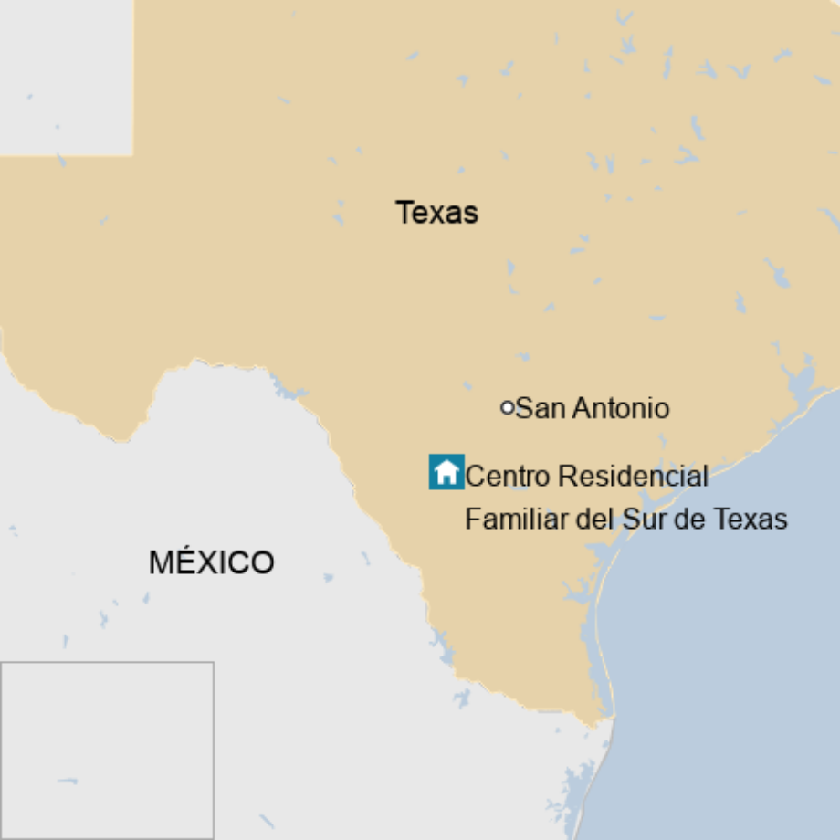 Map: El Centro Residencial Familiar del Sur de Texas en el estado de Texas y cerca de la frontera con México.