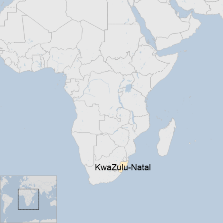 Map: Territorio zulú en Sudáfrica