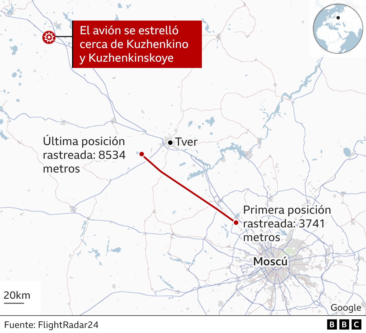 Mapa de la caída del avión