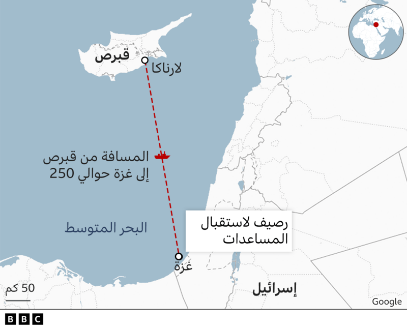 خارطة للطريق البحري من قبرص إلى شواطئ غزة