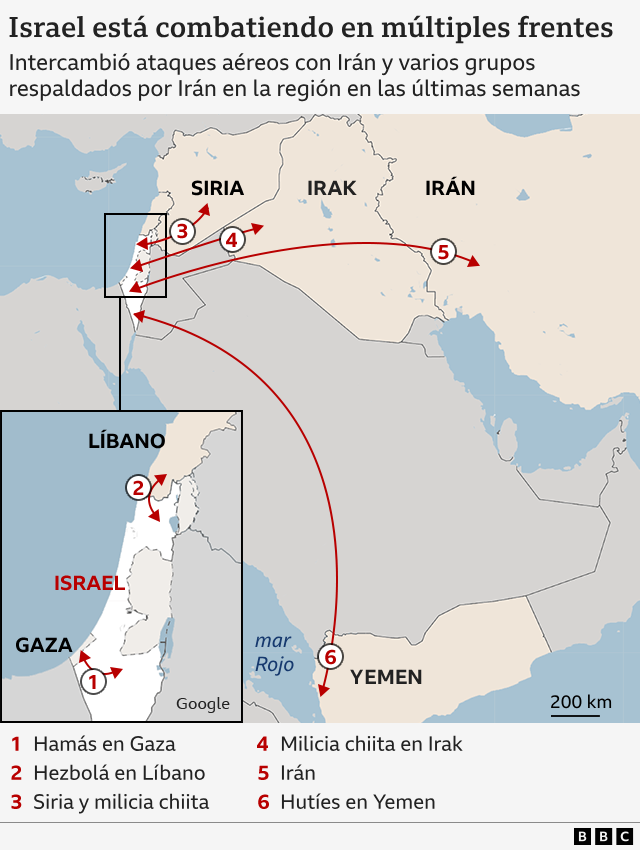 Mapa sobre los combates de Israel