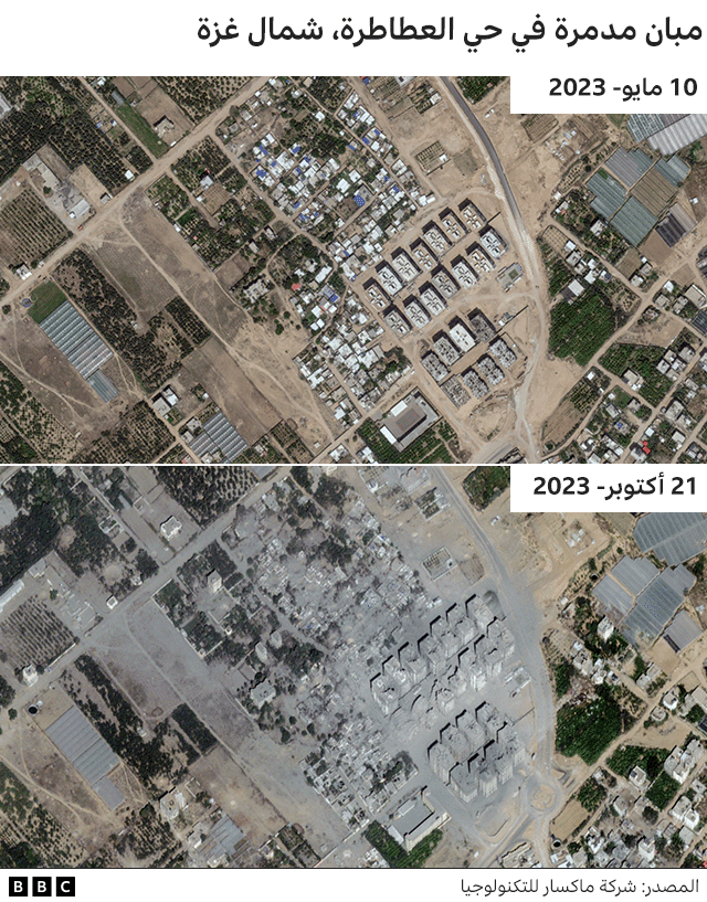 صور أقمار اصطناعية تظهر حجم الدمار في حي العطاطرة شمال غزة