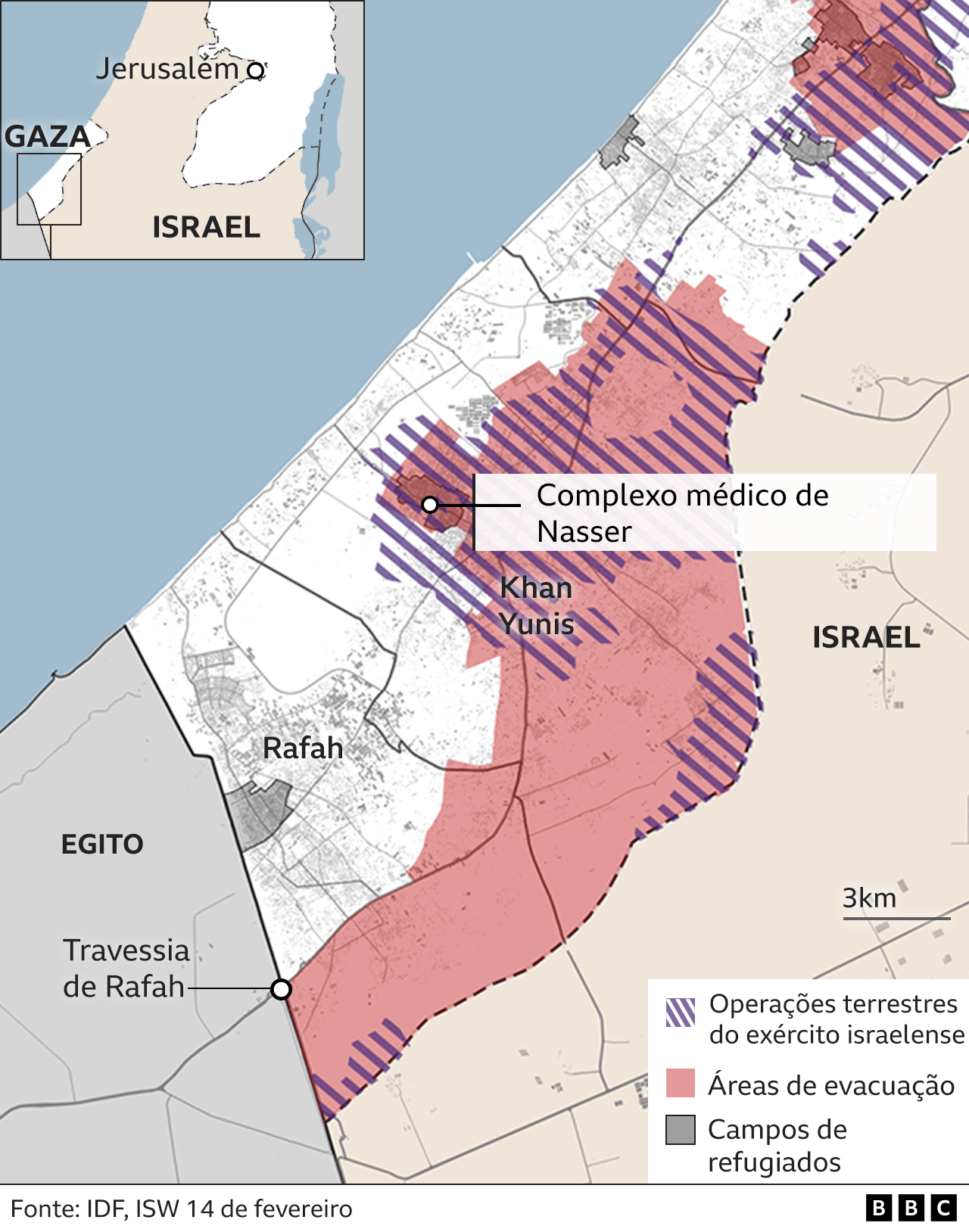 Mapa da Faixa de Gaza 