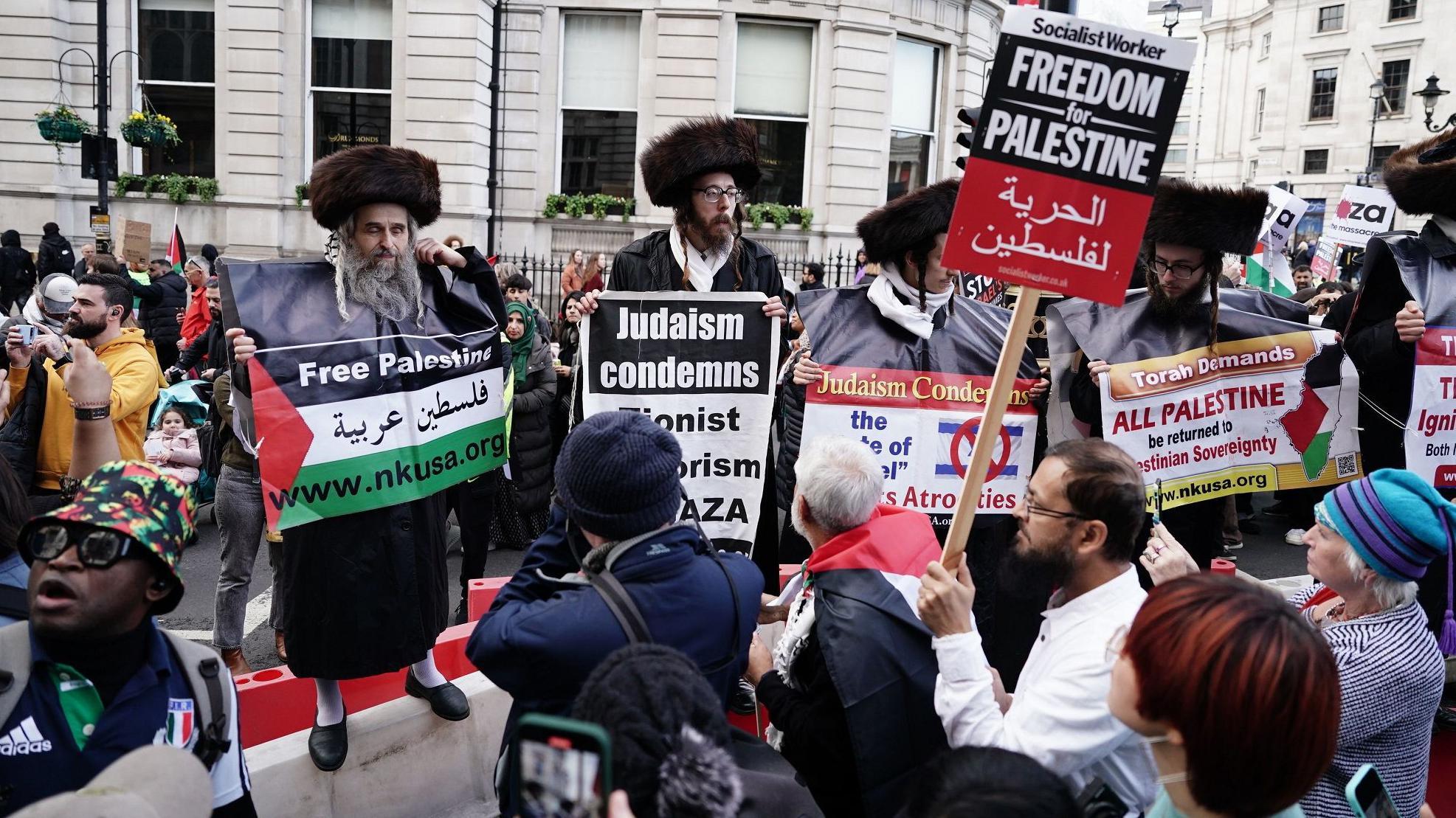 مؤيدون لفلسطين من اليهود والفلسطينيين في مظاهرة