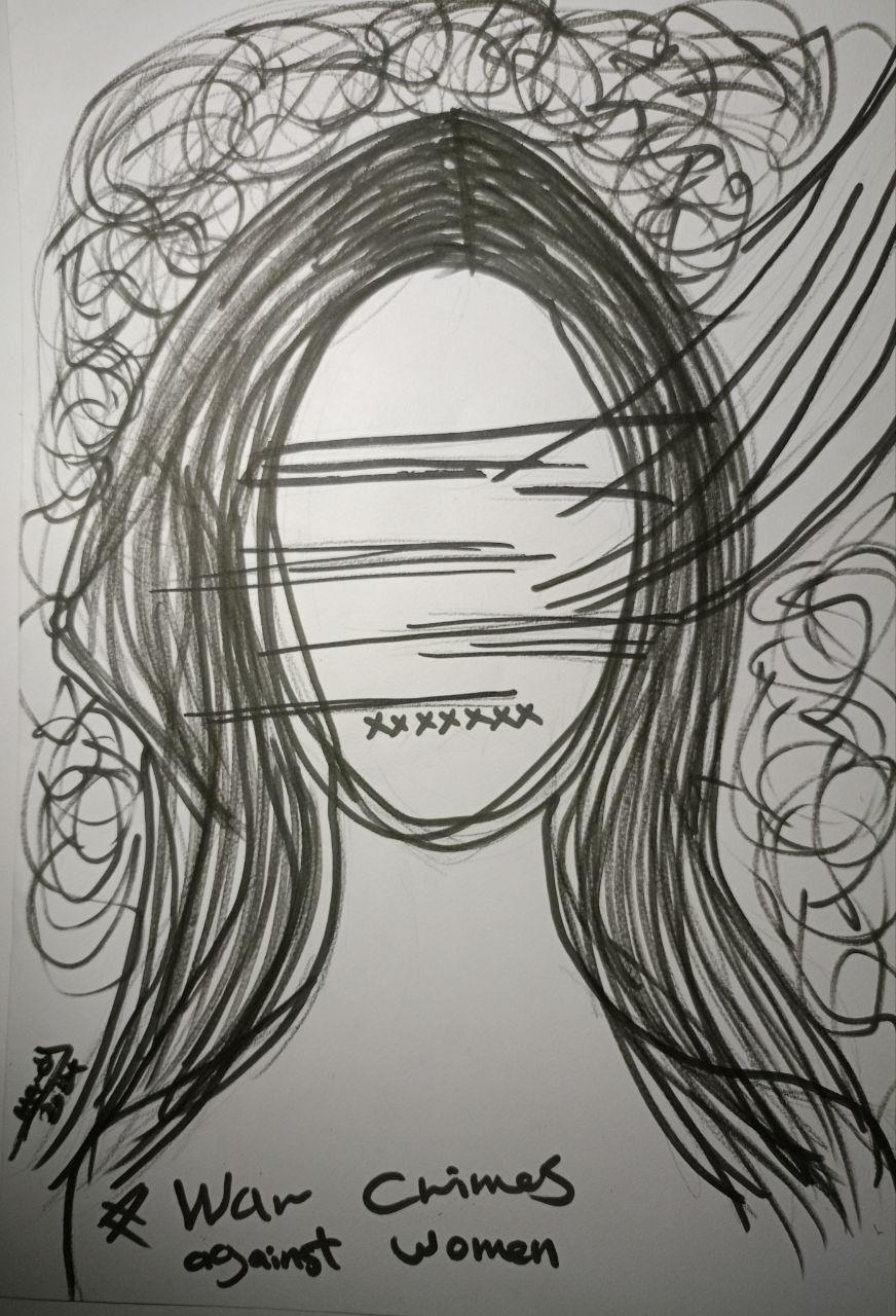 رسمة تظهر شابة بفم مكمم من دون تفاصيل الوجه