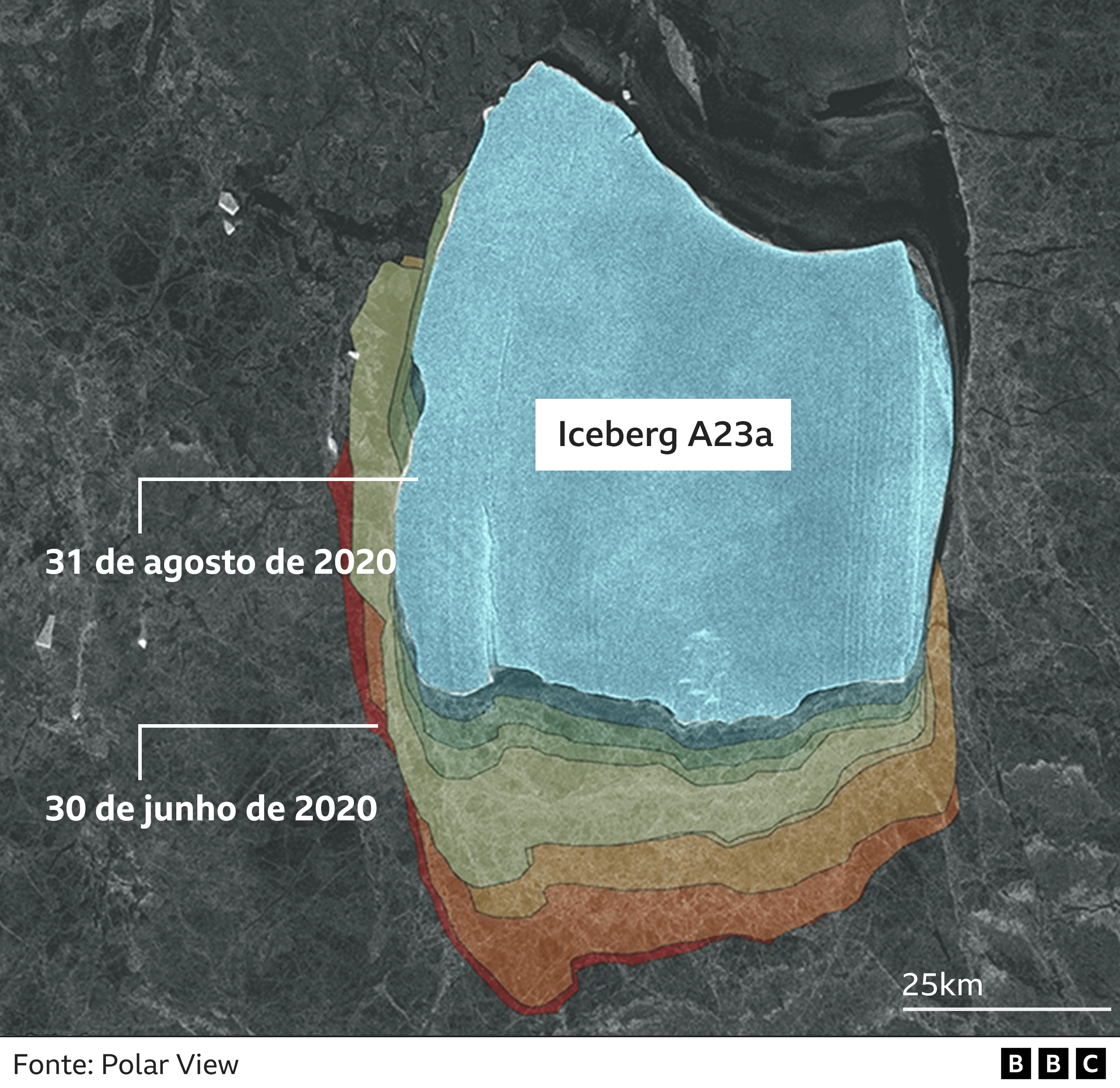 O Iceberg A23a começou a sair de seu longo sono estático em 2020
