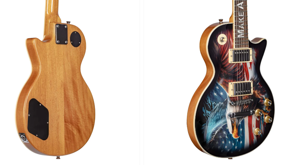 Imagem da loja virtual mostra as guitarras de volta e frontal