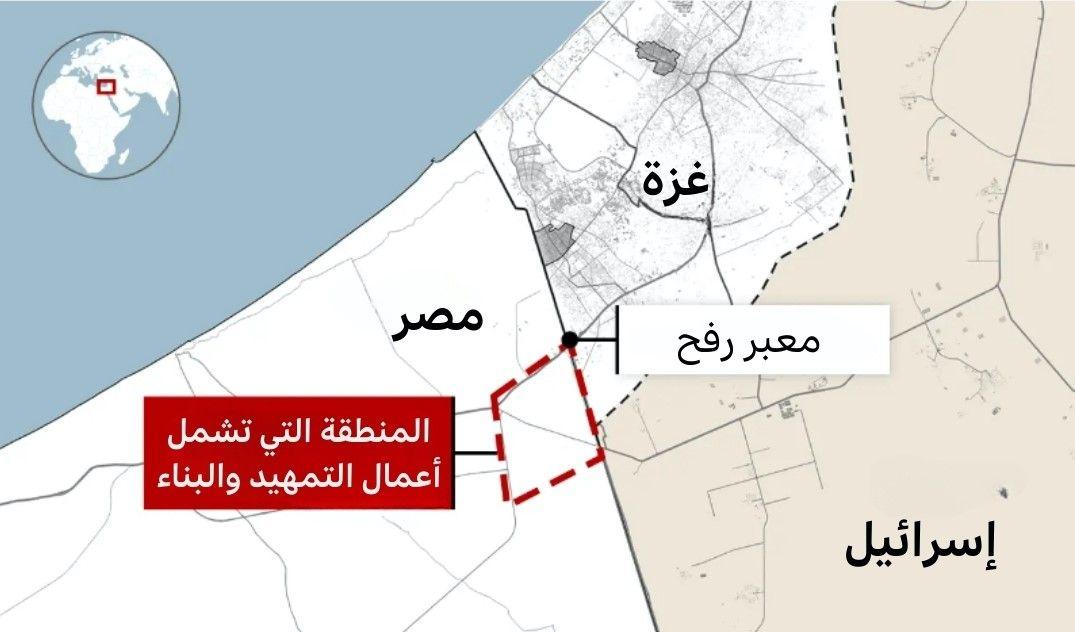 خريطة لمعبر رفح والحدود المصرية مع قطاع غزة