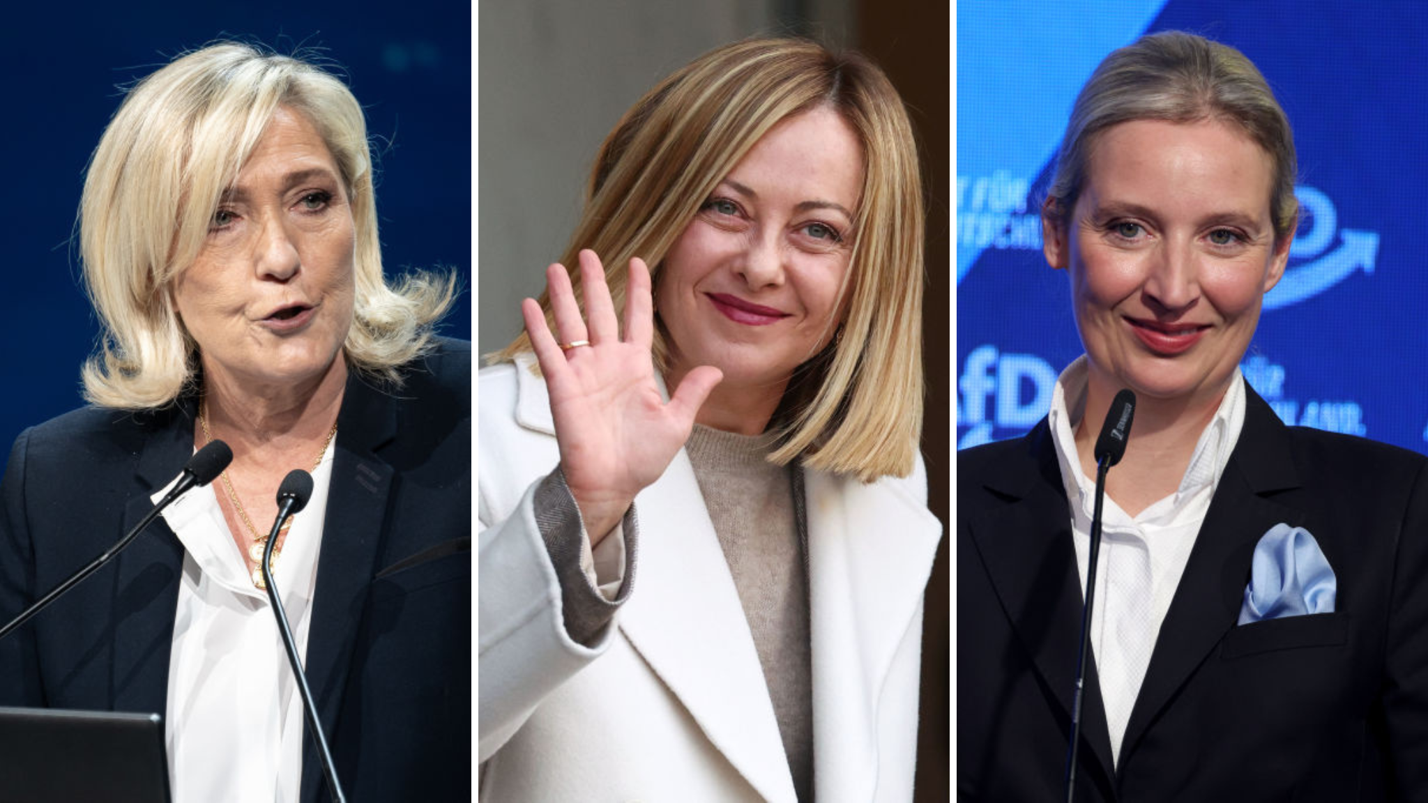 Marine Le Pen, Giorgia Meloni y Alice Weidel.