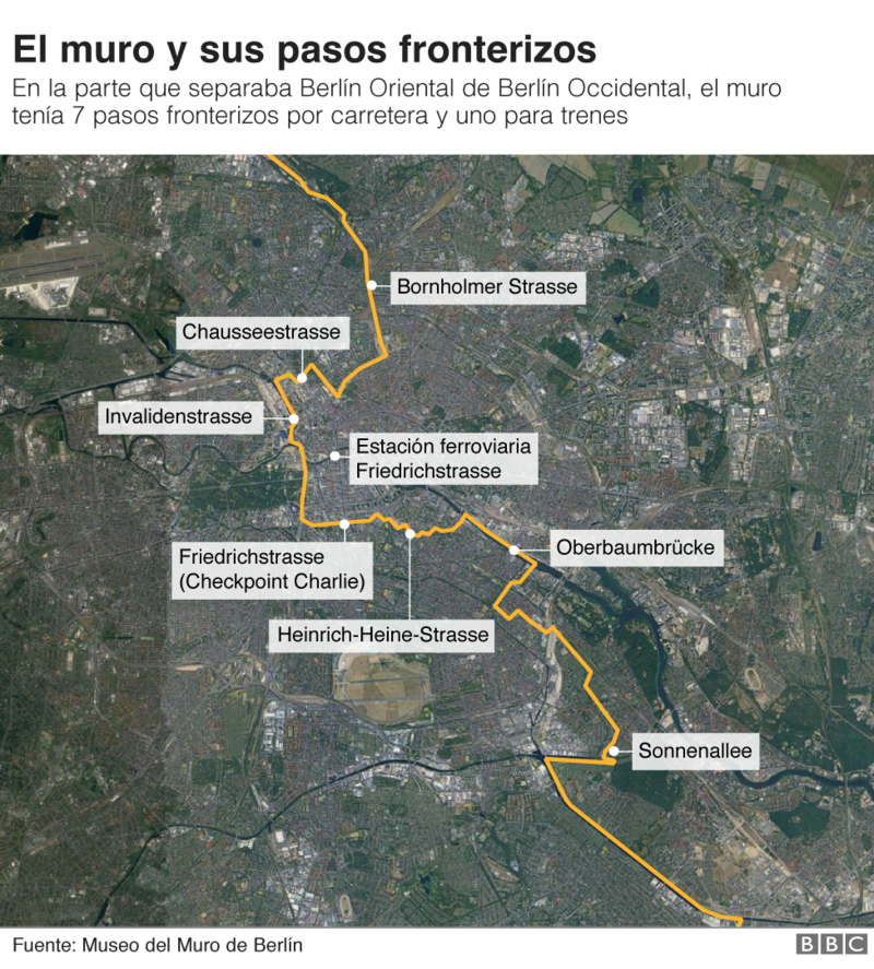 Mapa que muestra el muro y sus pasos fronterizos