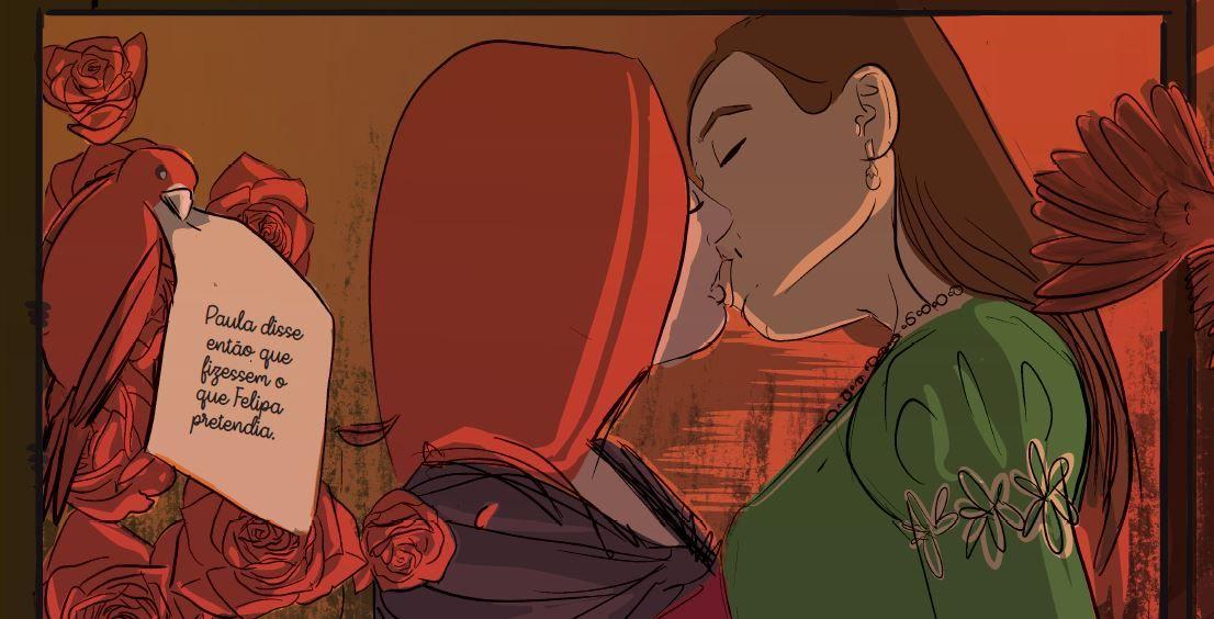 Ilustração mostra duas mulheres se beijando